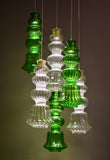 ILKE GREEN & CLEAR GLASS FLUTED PENDANT LAMP