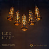 ILKE GOLD & AMBER PENDANT LAMP GLASS