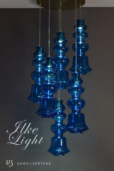 ILKE BLUE & GREY PENDANT LAMP GLASS