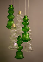 ILKE GREEN & CLEAR GLASS FLUTED PENDANT LAMP
