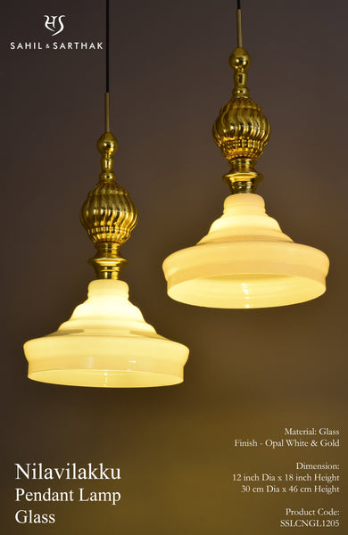 NILAVILAKKU PENDANT LAMPS - White & Gold Glass
